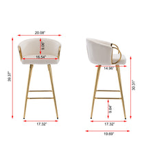 Weehaa 30" Velvet Bar Stools with Gold Base - Gray