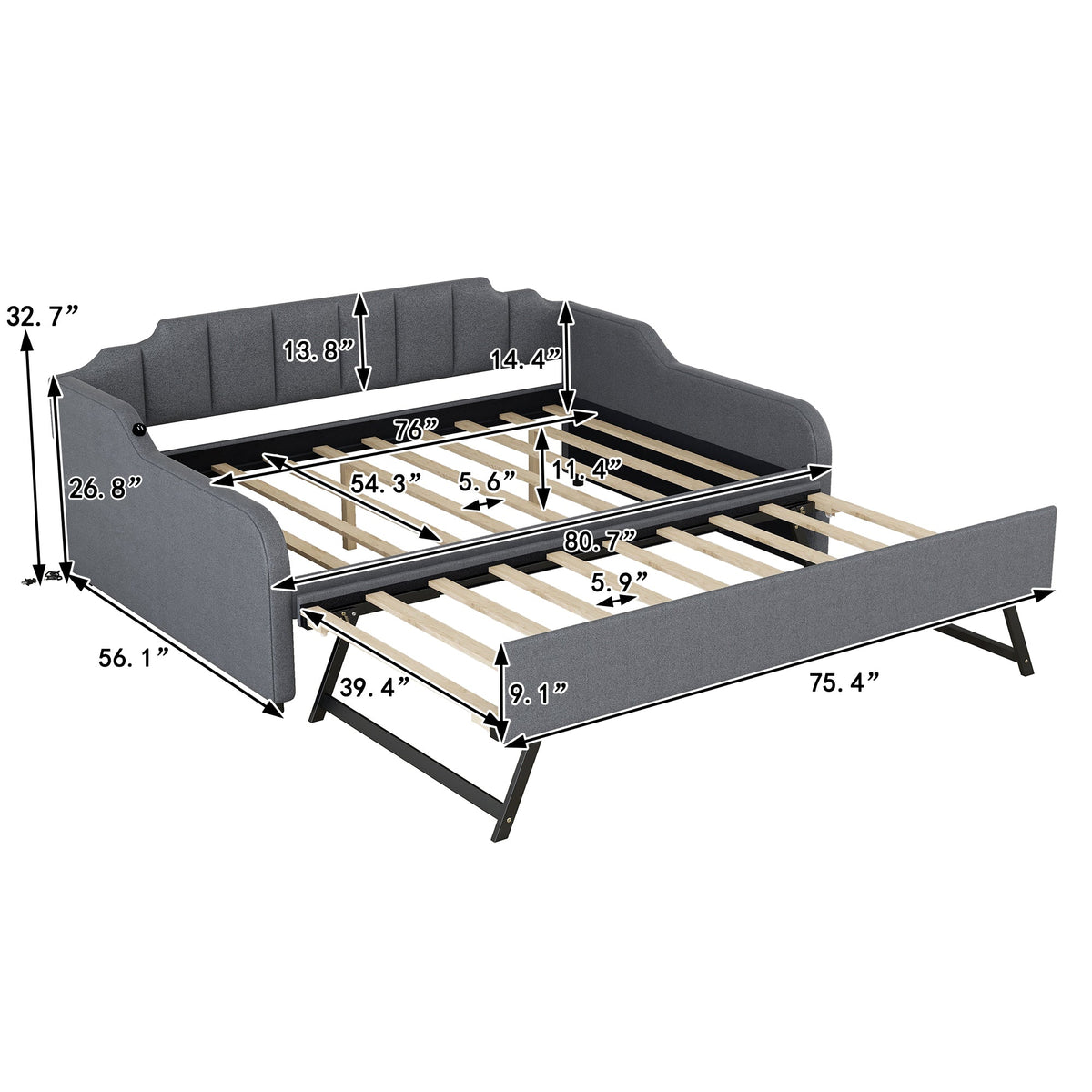 Mave Full Daybed & Pop-up Trundle Set - Gray
