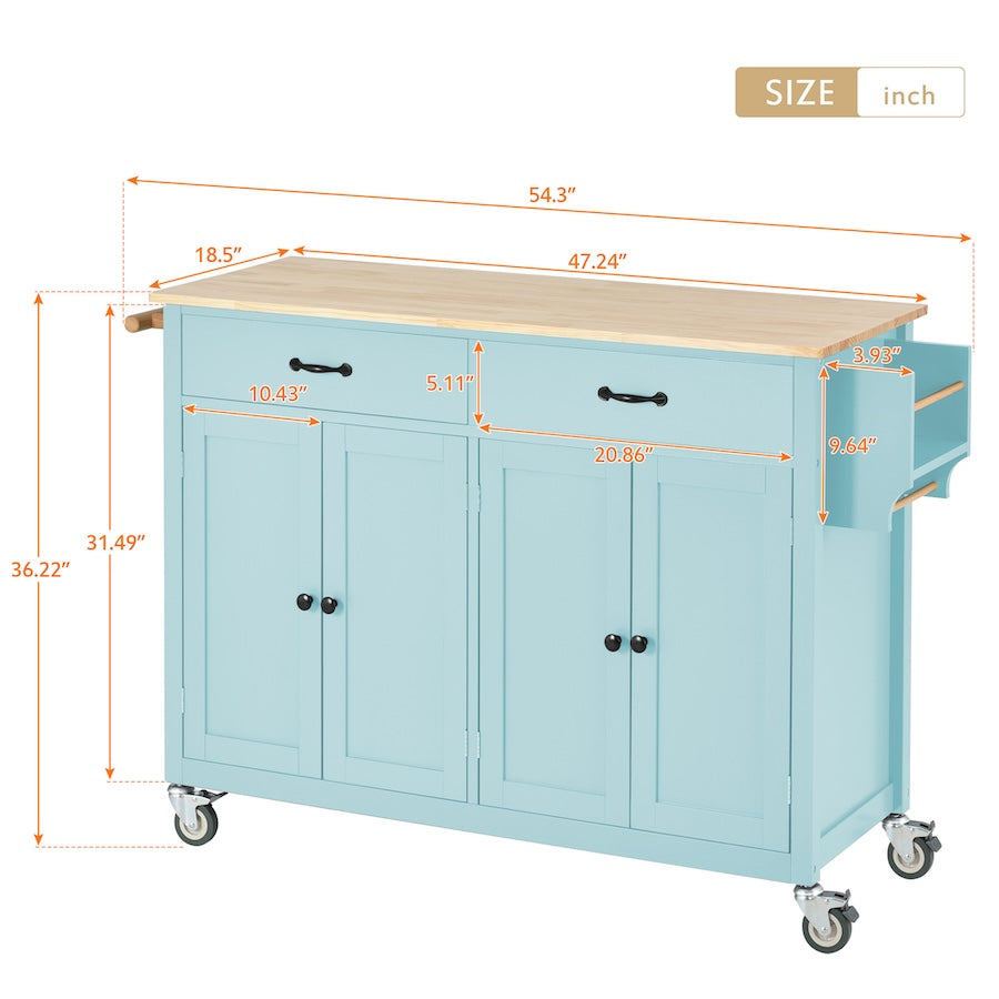 K&K Mobile Kitchen Island Cart with Solid Wood Top- Mint