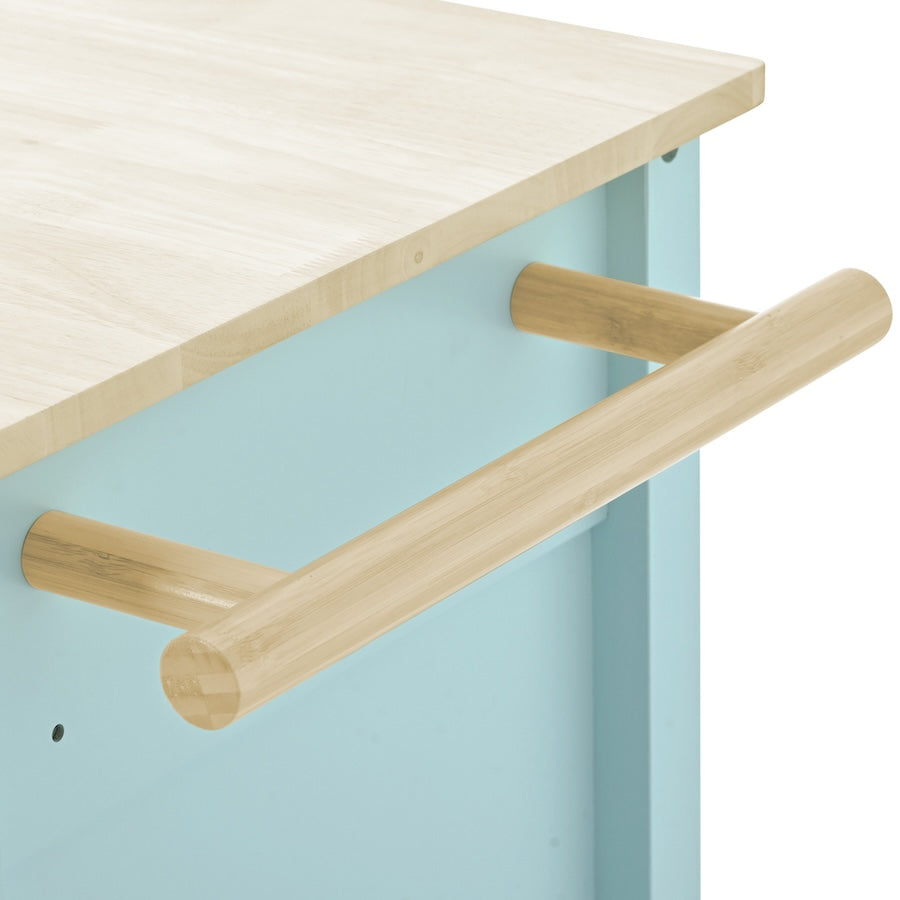 K&K Mobile Kitchen Island Cart with Solid Wood Top- Mint