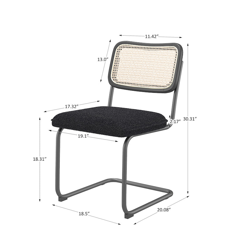 JWS Mid-Century Modern Side Chairs with Black Velvet Seat & Rattan Back