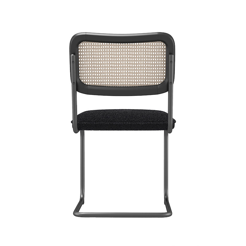 JWS Mid-Century Modern Side Chairs with Black Velvet Seat & Rattan Back