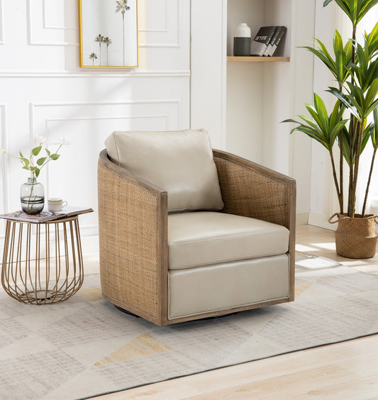 Coolmore Modern Leather Barrel Swivel Chair - Oyster Gray