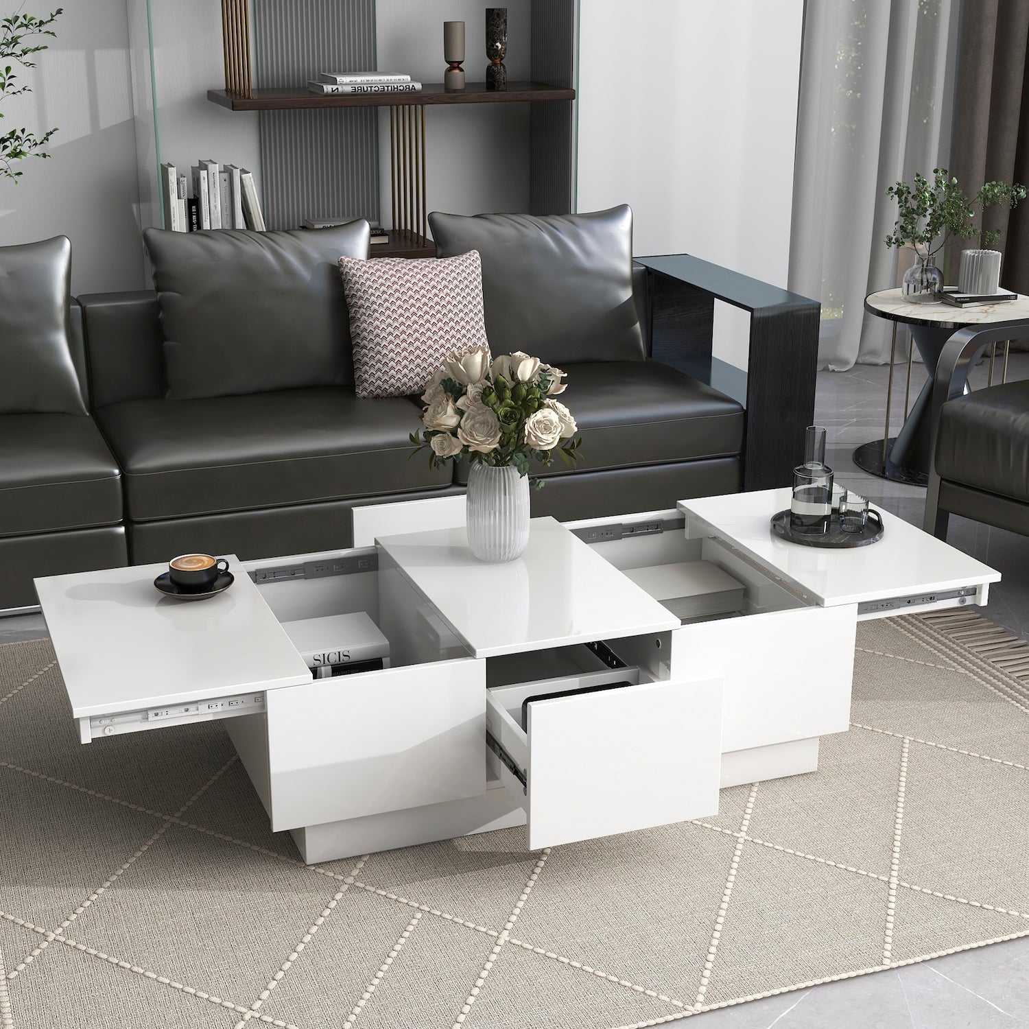 On-Trend Modern High Gloss Coffee Table with Hidden Storage - White