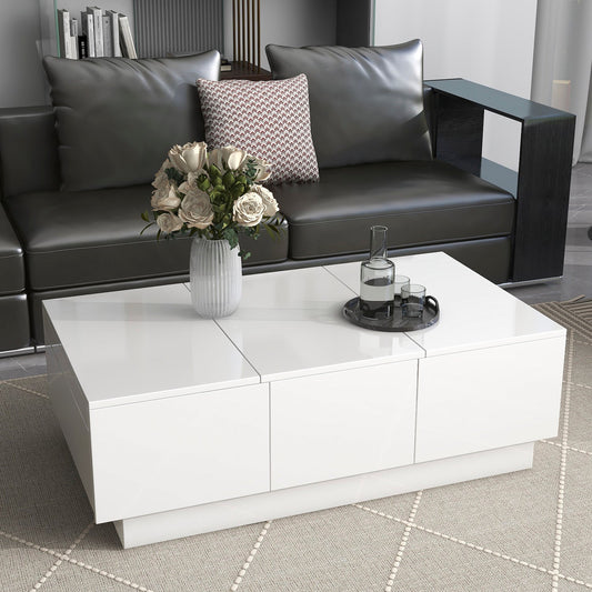 On-Trend Modern High Gloss Coffee Table with Hidden Storage - White