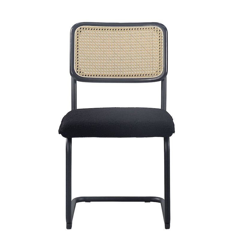 JWS Mid-Century Modern Side Chairs with Black Velvet Seat & Rattan Back