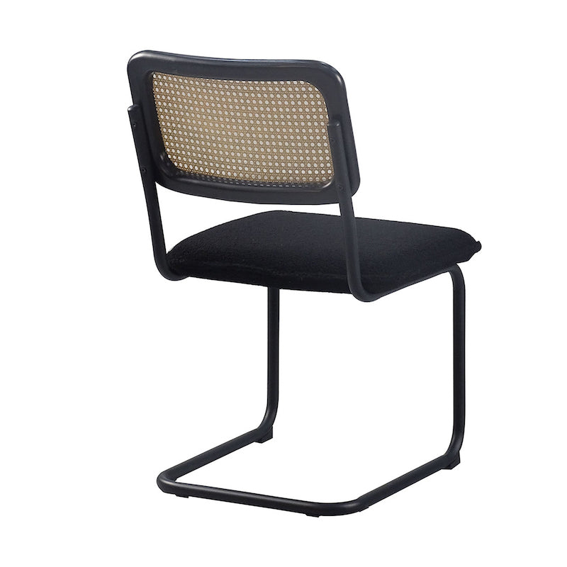JWS Mid-Century Modern Side Chairs with Black Velvet Seat & Rattan Back