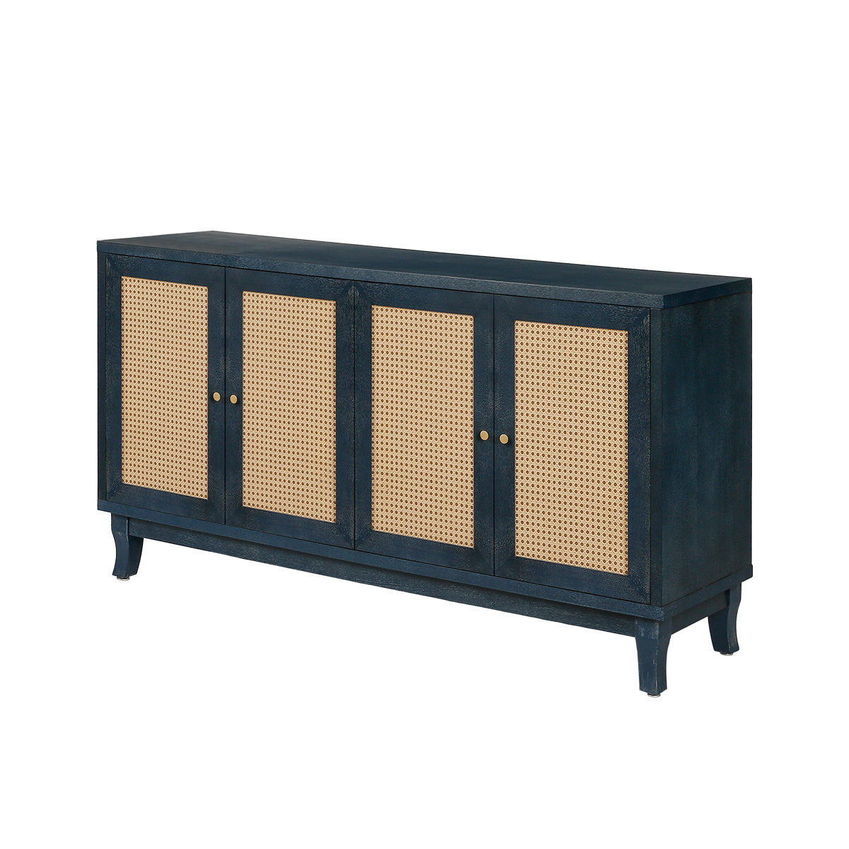 Zrun Accent Cabinet with Rattan Door Fronts - Antique Blue