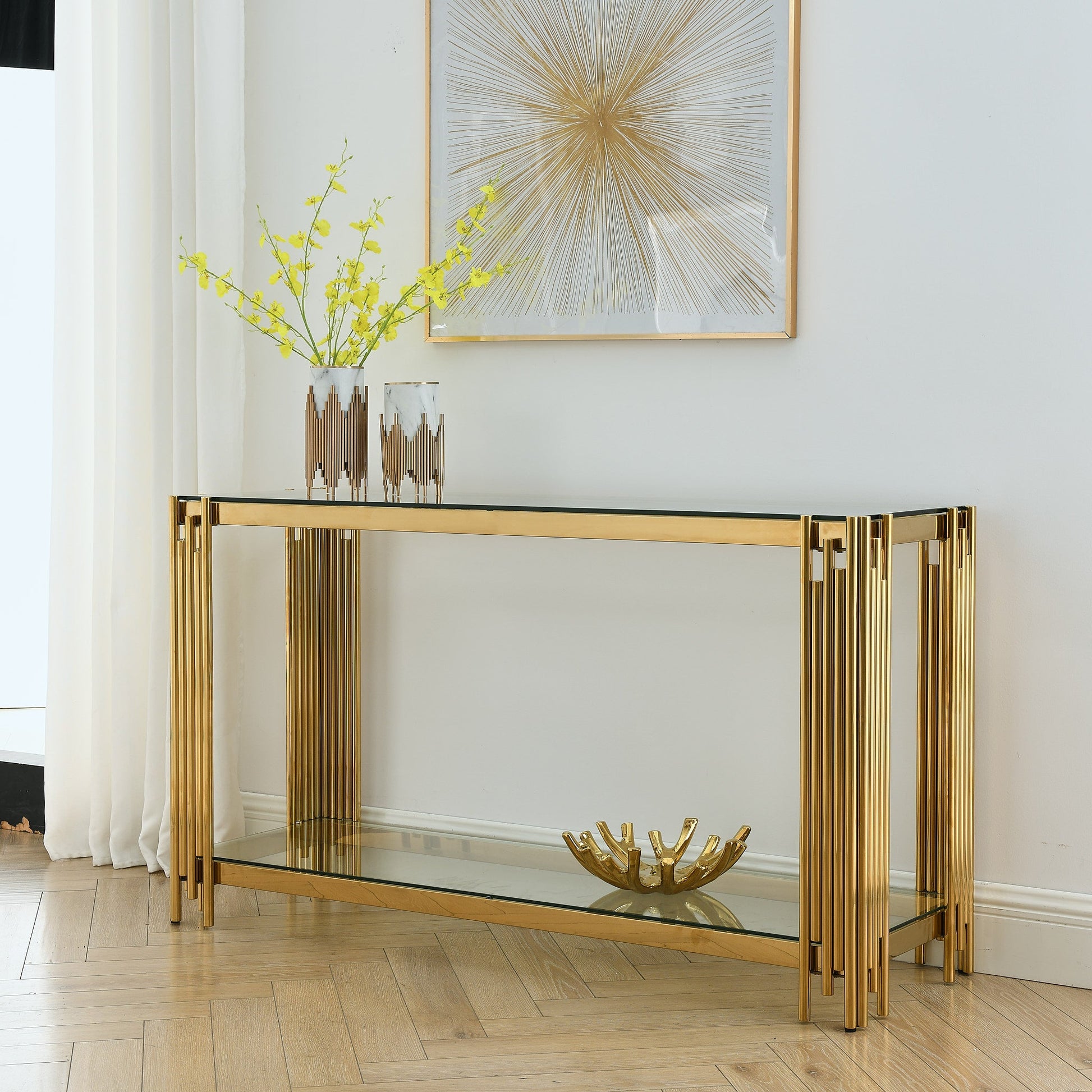 Woker Modern Golden Console Table with Glass Top