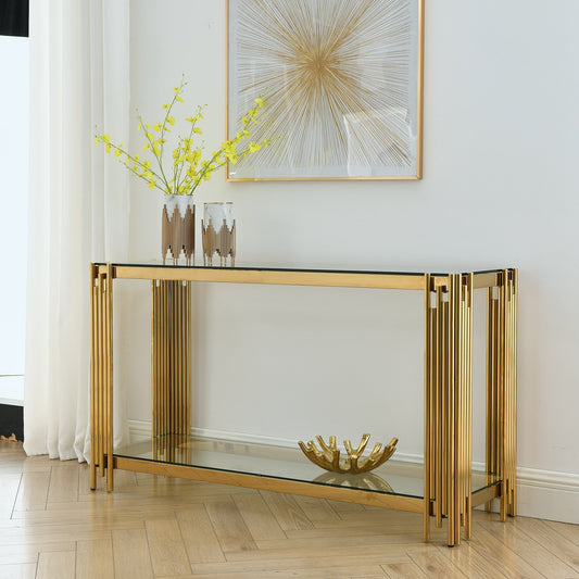 Woker Modern Golden Console Table with Glass Top
