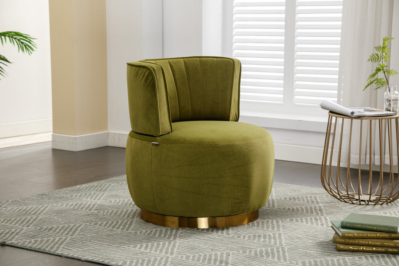 Marsha Contemporary Velvet Swivel Chair with Gold Trim - Green