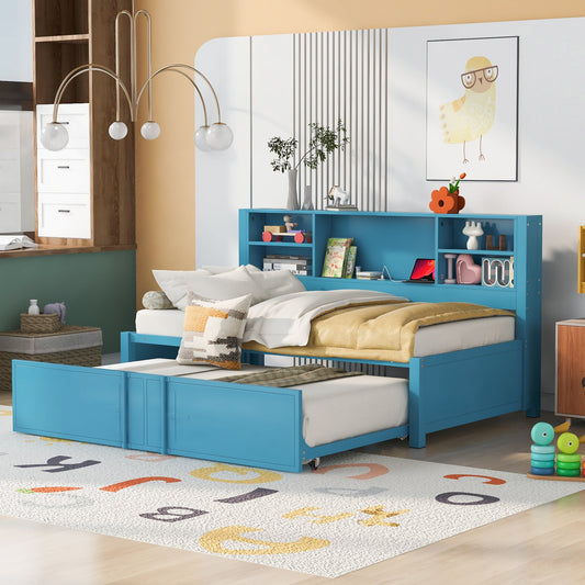 Lucas Twin Bookcase Daybed with Trundle - Blue
