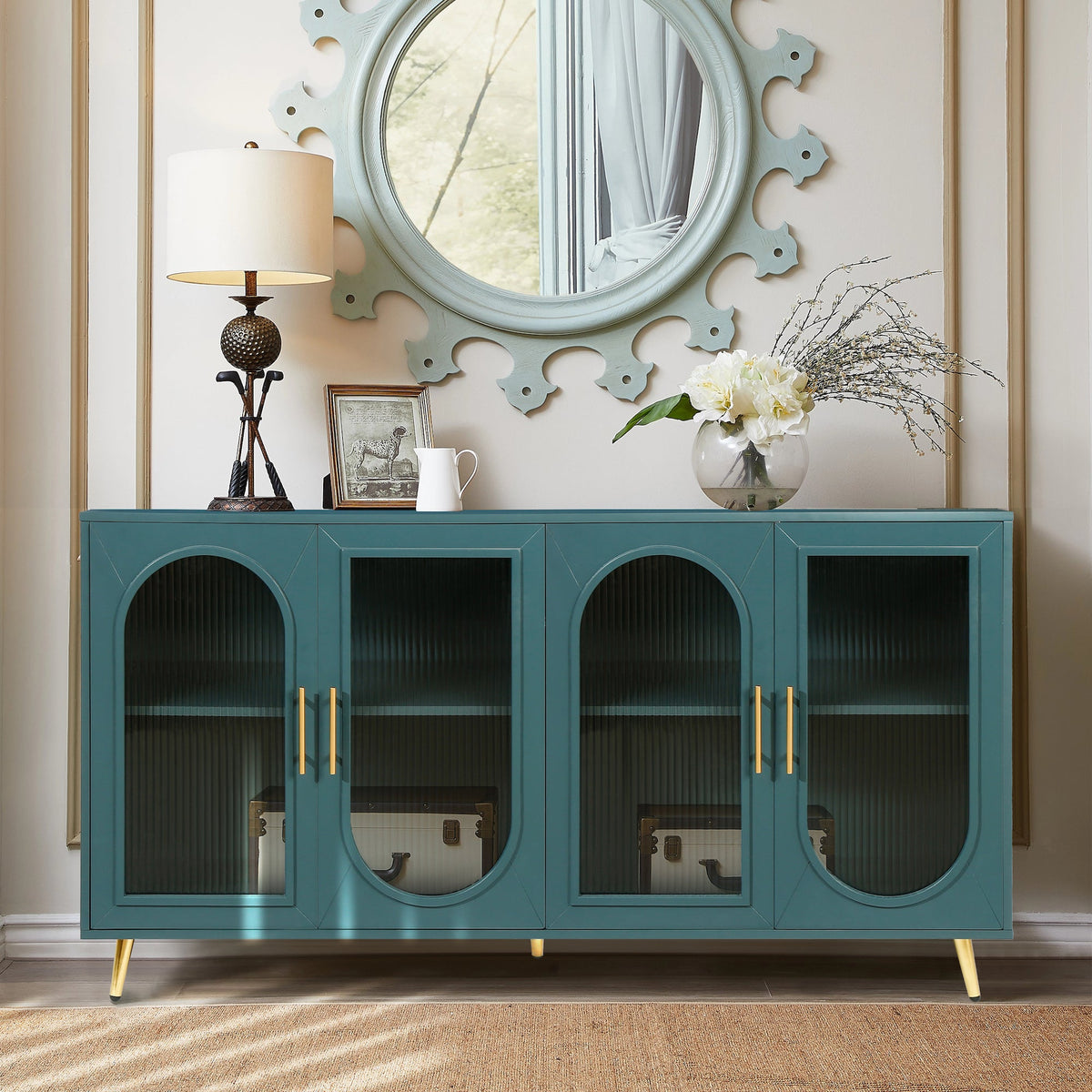 Zrun Accent Cabinet with Glass Door Fronts - Antique Blue