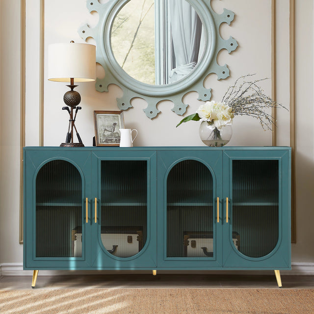 Zrun Accent Cabinet with Glass Door Fronts - Antique Blue