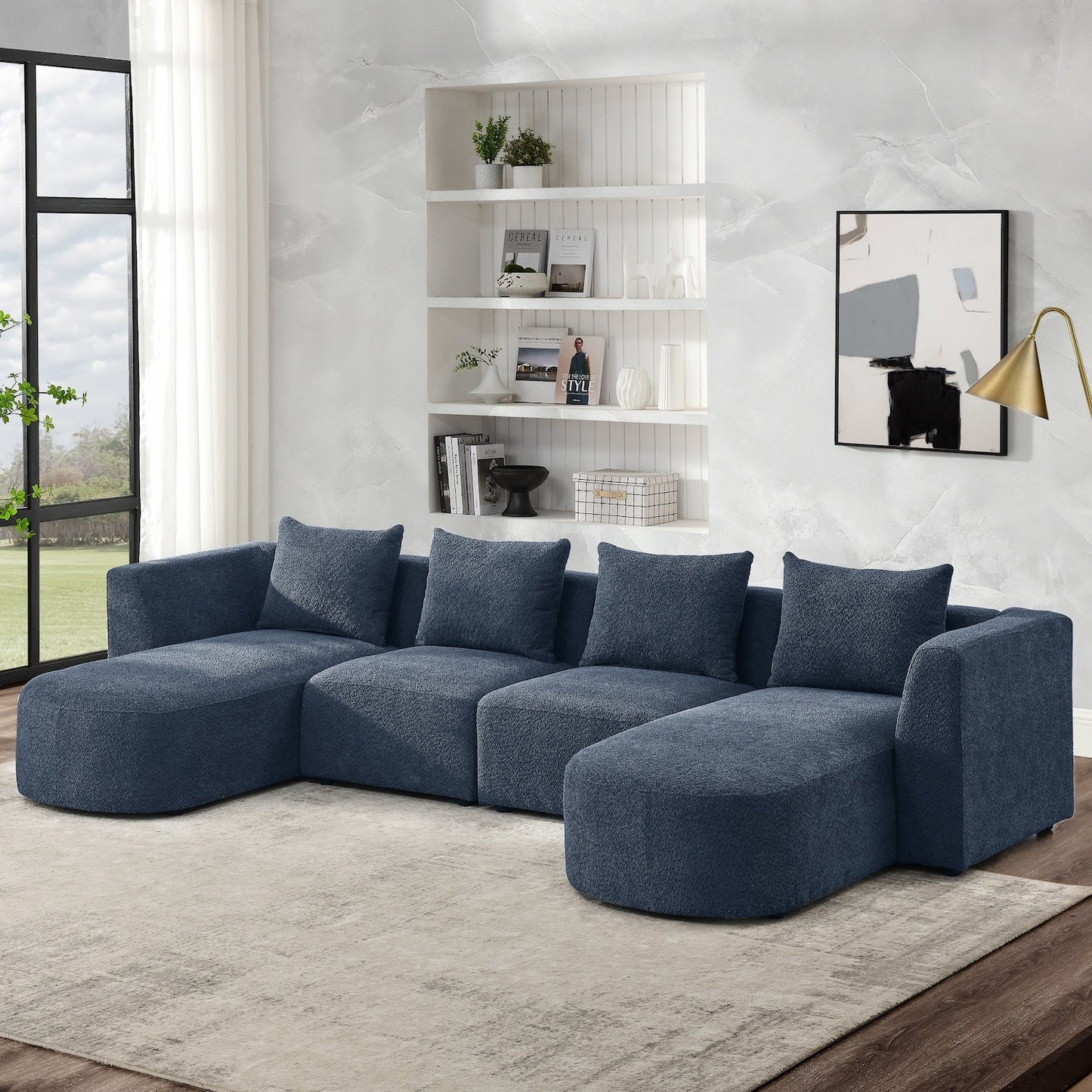 Mila Modern Modular U-Shape Sectional in Navy Linen