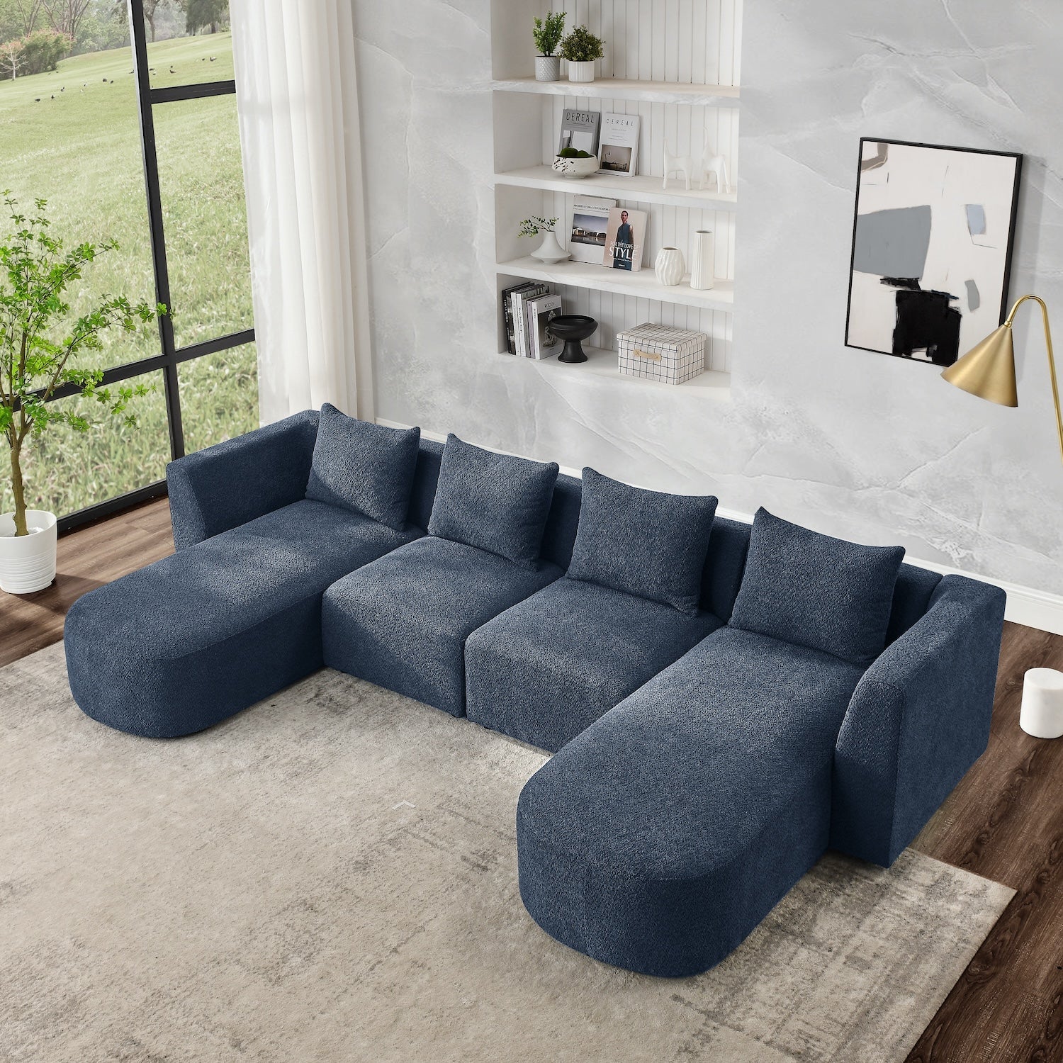 Mila Modern Modular U-Shape Sectional in Navy Linen