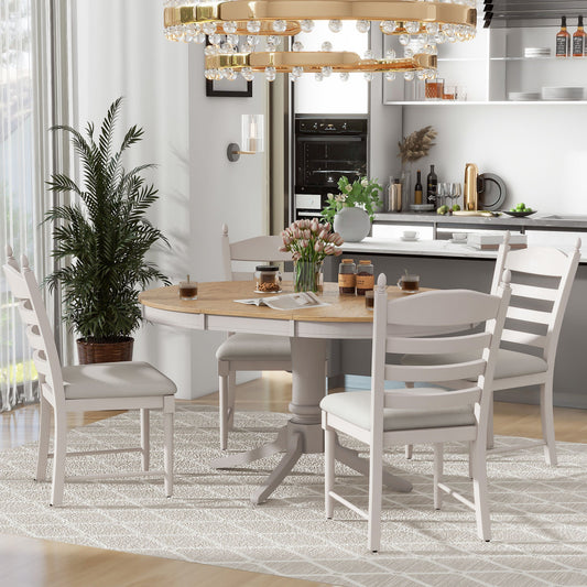 Mixon 5-Piece Round Farmhouse Dining Set - Natural & Off White