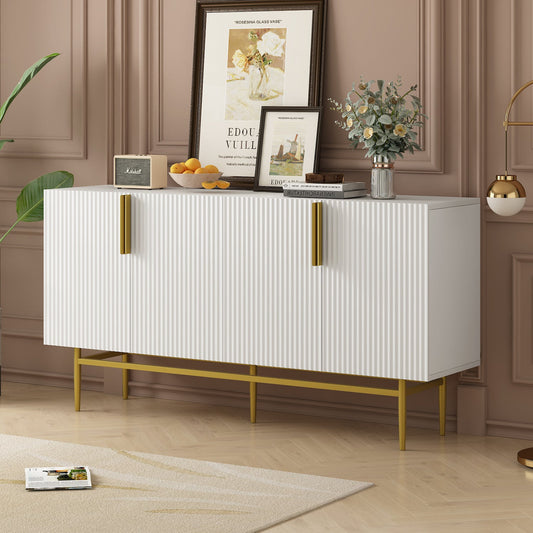 Trexm Modern Side Board with Gold Handles & Base - White