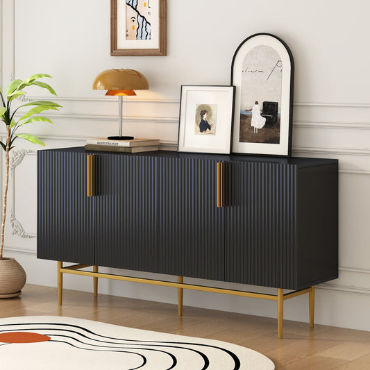 Trexm Modern Side Board with Gold Handles & Base - Black