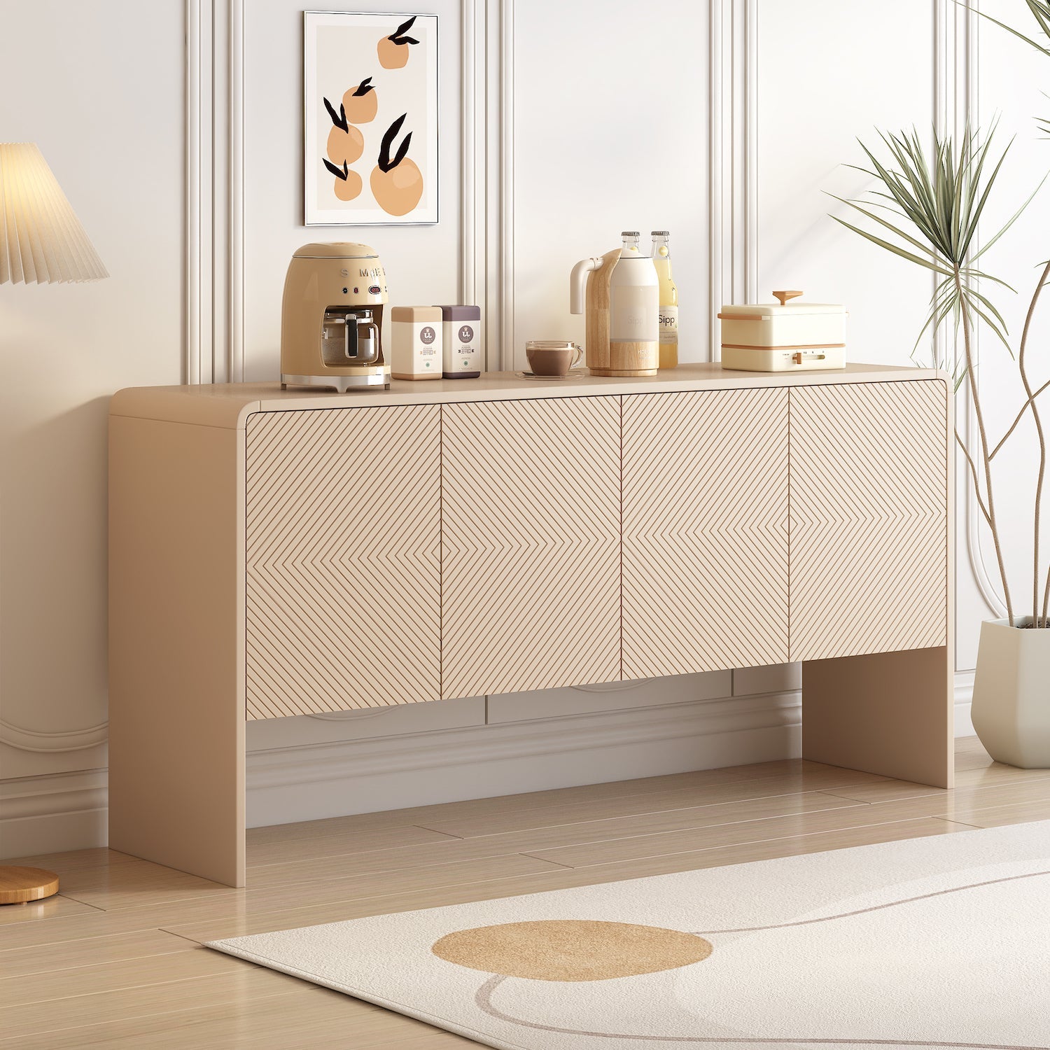 Trexm Modern Minimalist 60" 4-Door Sideboard - Apricot Cream