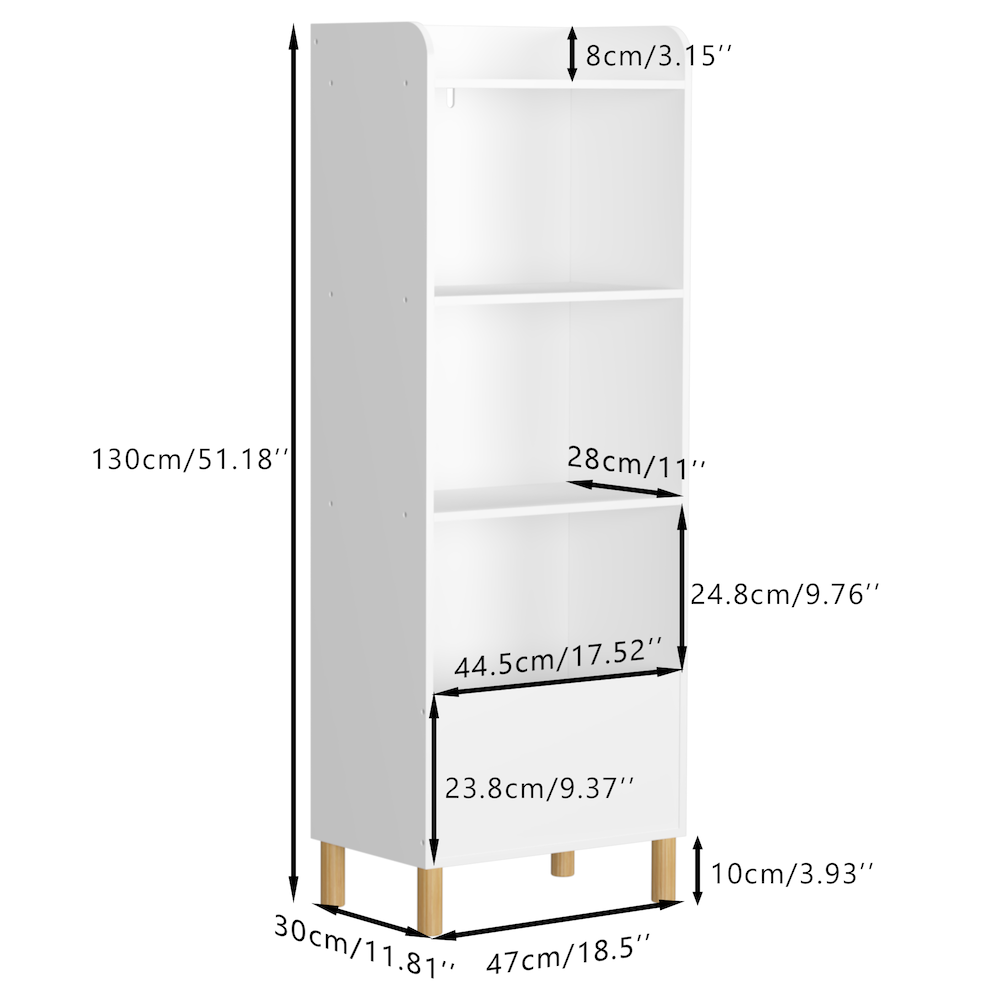 Moonriver 4-Tier Youth Bookcase - White