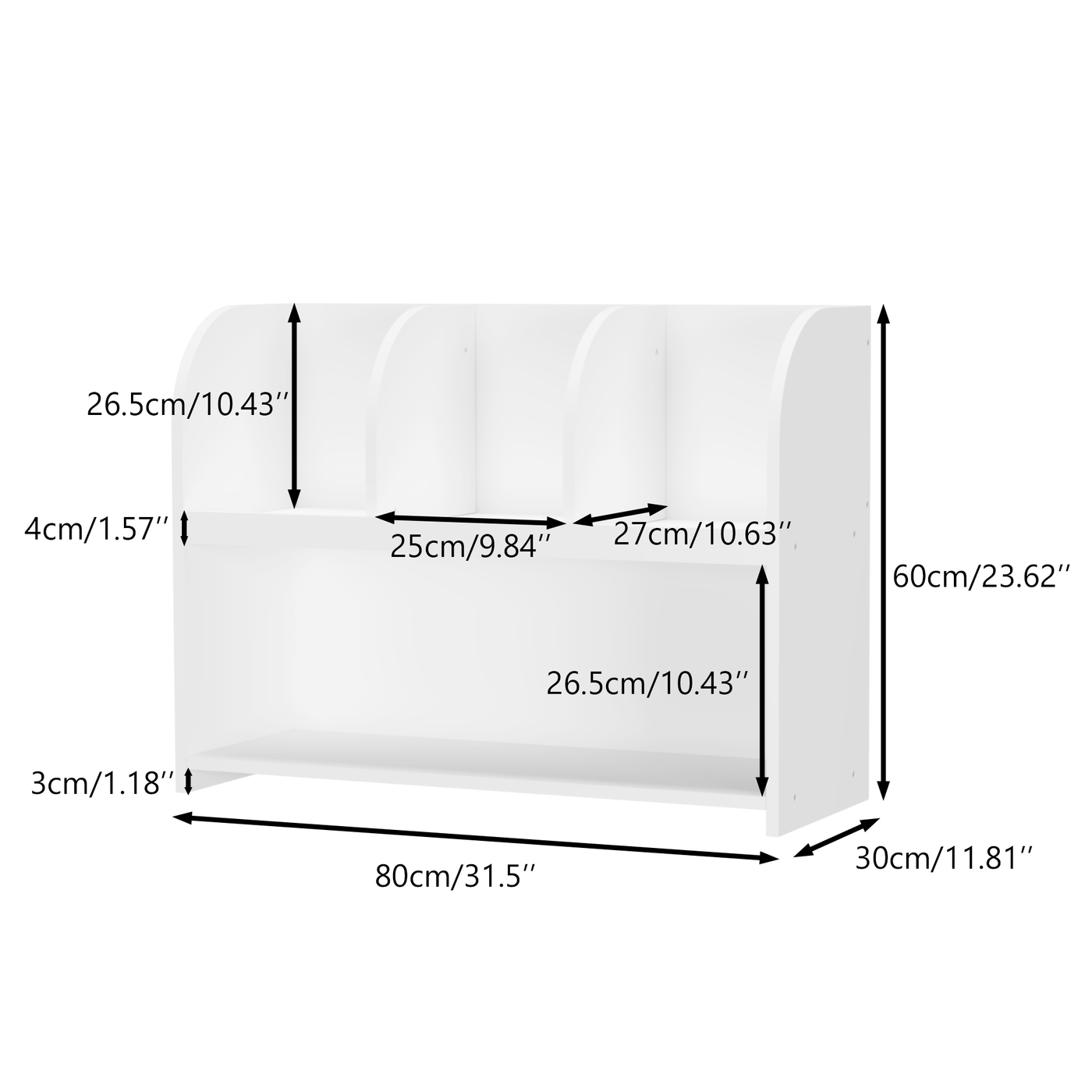 Moonriver 4 Compartment Youth Bookcase - White