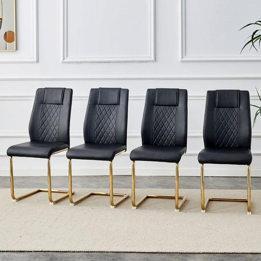 Droom Modern PU Leather Dining Chair with Gold Legs Set of 4 - Black