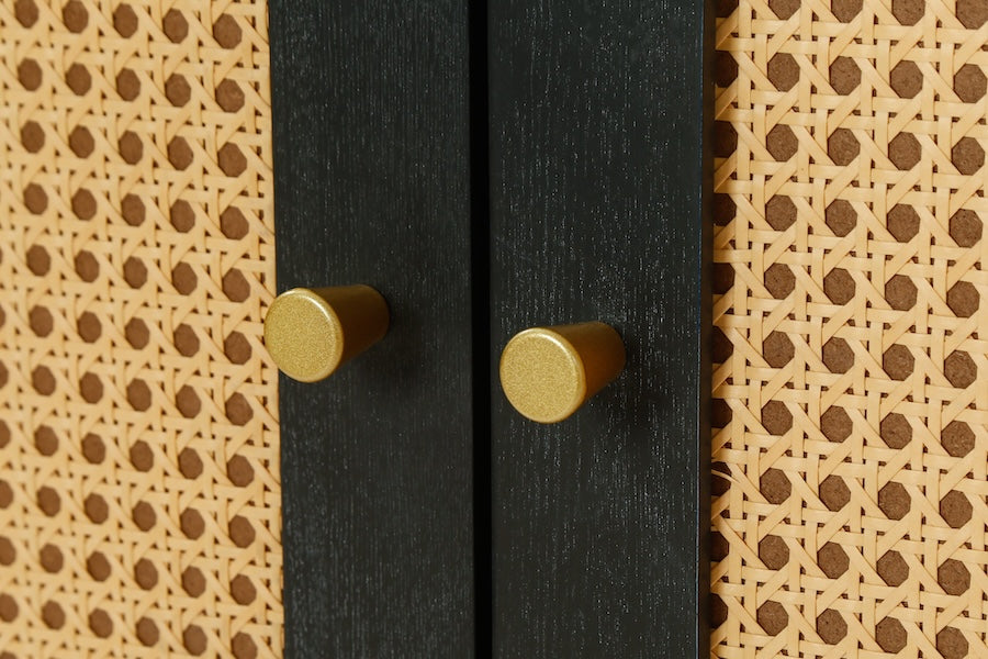 Zrun Accent Cabinet with Rattan Door Fronts - Antique Black