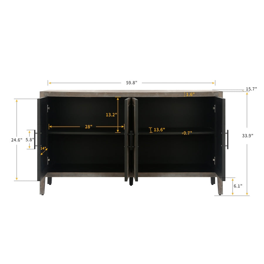 Zrun 4-Door Wooden Twill Sideboard - Brown