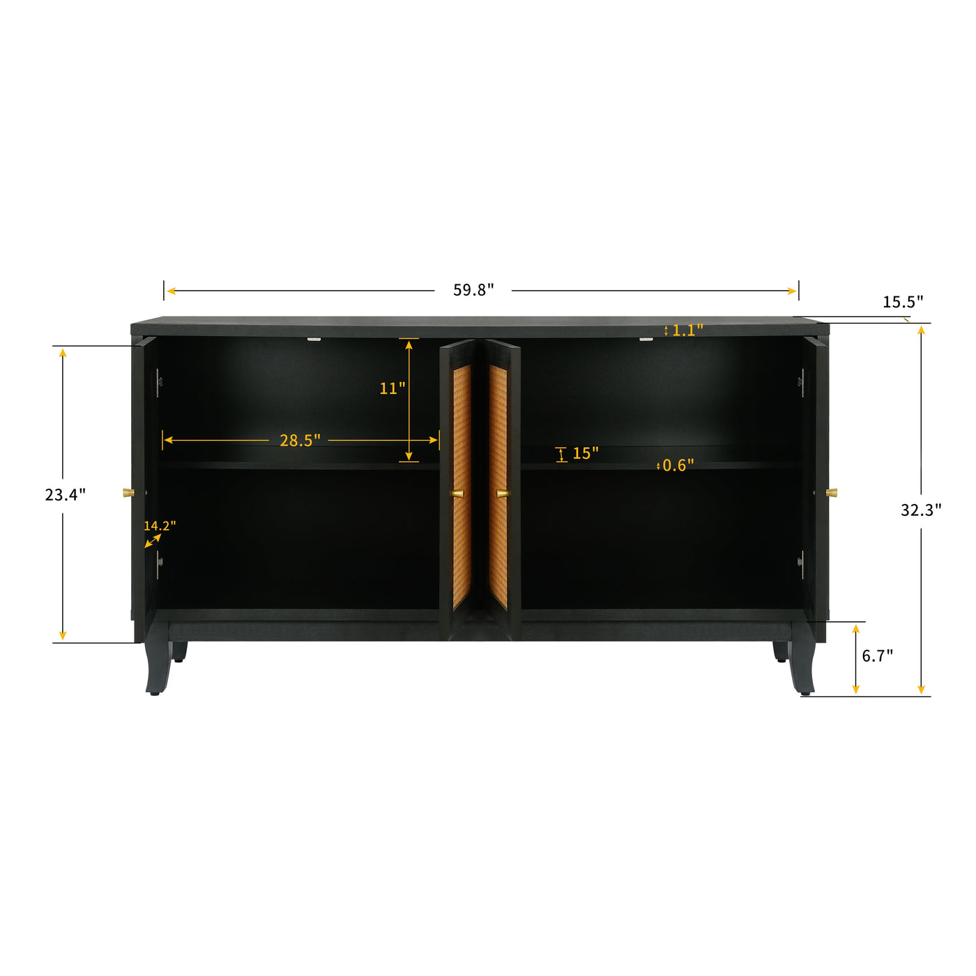 Zrun Accent Cabinet with Rattan Door Fronts - Antique Black