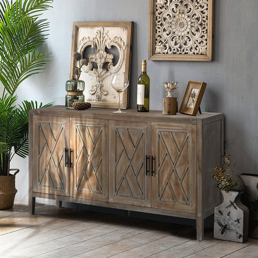 Zrun 4-Door Wooden Twill Sideboard - Brown