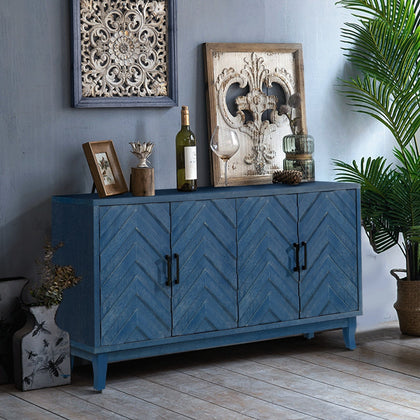 Zrun Modern Cabinet with Striped Design in Antique Navy Blue