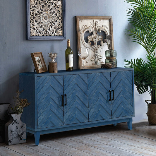 Zrun Modern Cabinet with Striped Design in Antique Navy Blue