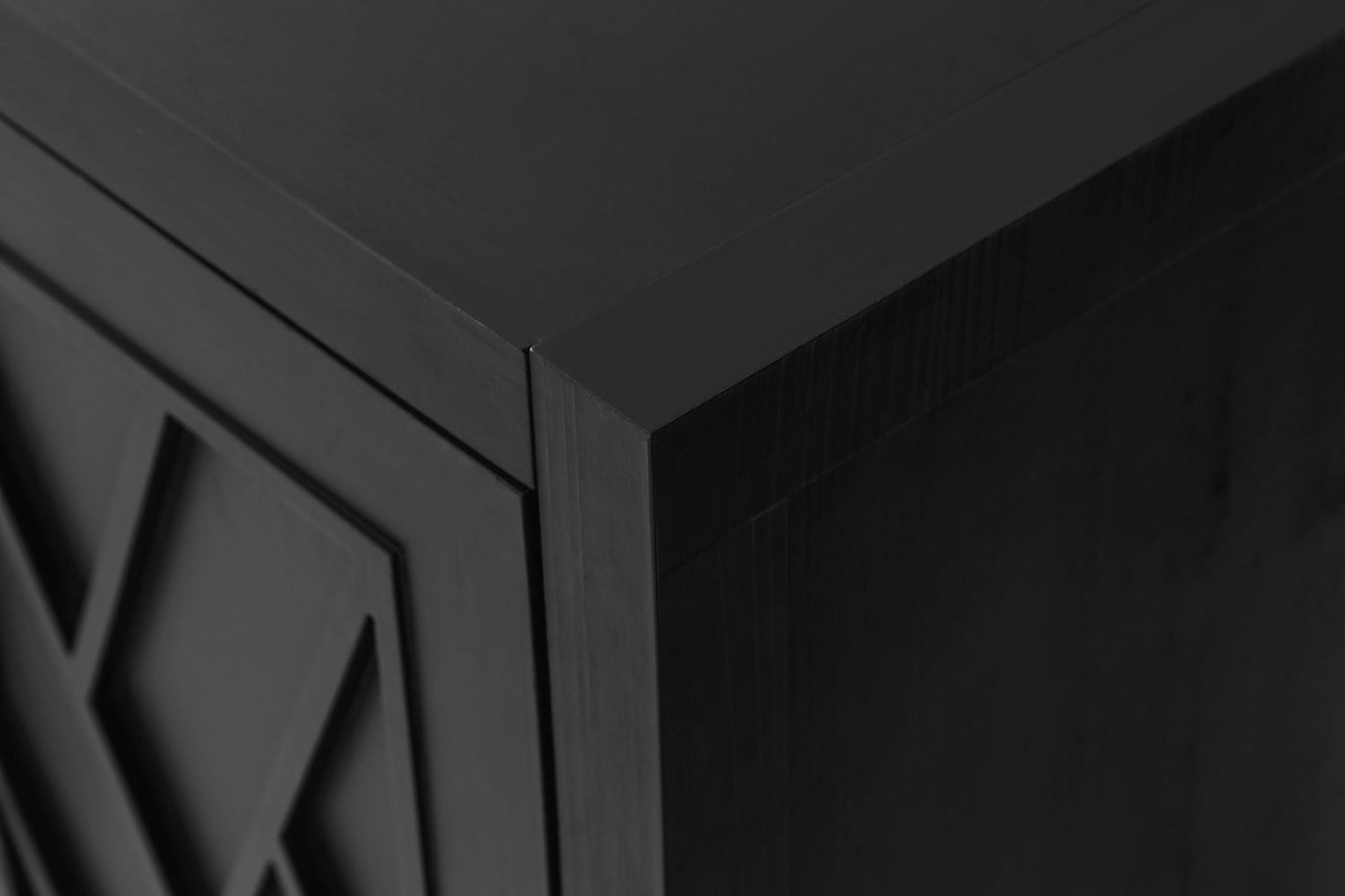 Zrun 4-Door Wooden Twill Sideboard - Black & Dark Walnut