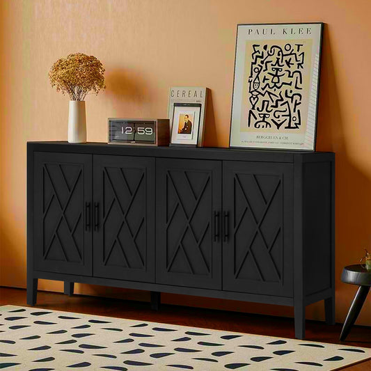 Zrun 4-Door Wooden Twill Sideboard - Black & Dark Walnut