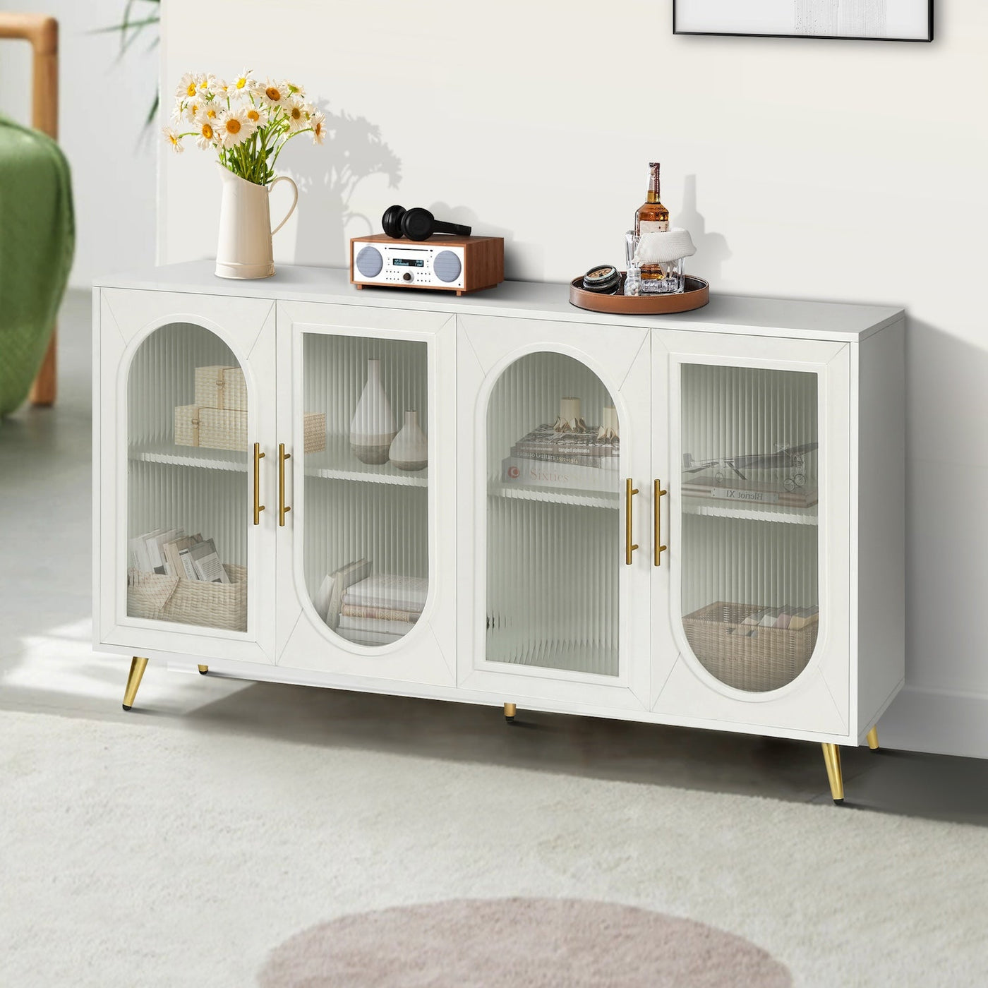 Zrun Accent Cabinet with Glass Door Fronts - Antique White