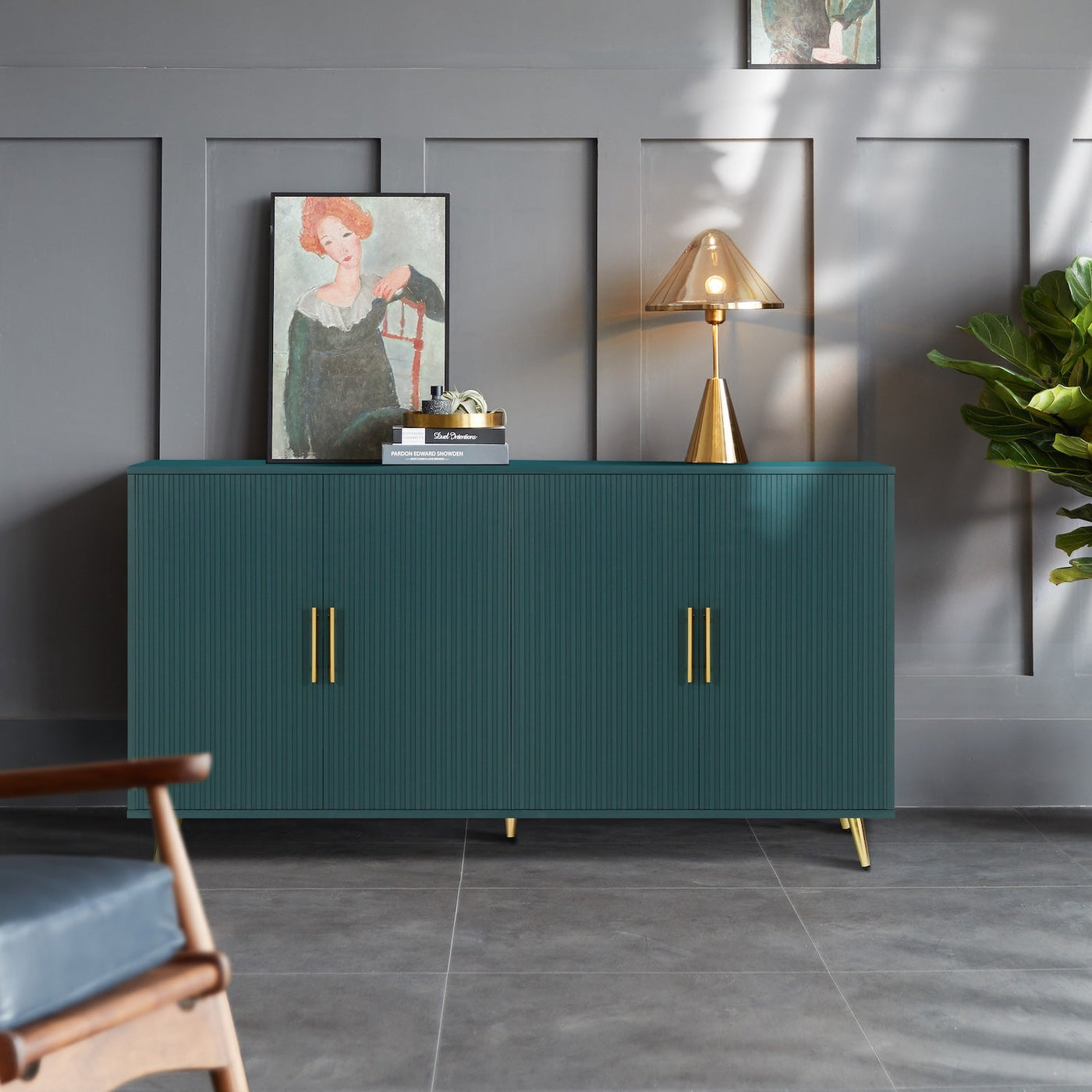 Zrun 4-Door Wooden Cabinet - Green