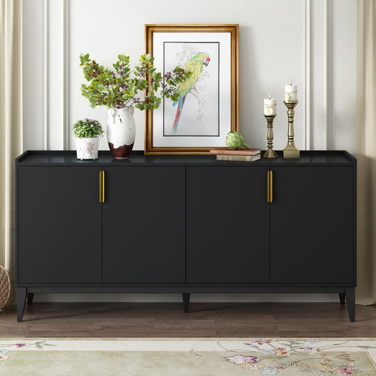 Luna Modern 4-Door Cabinet with Gold Handles - Black