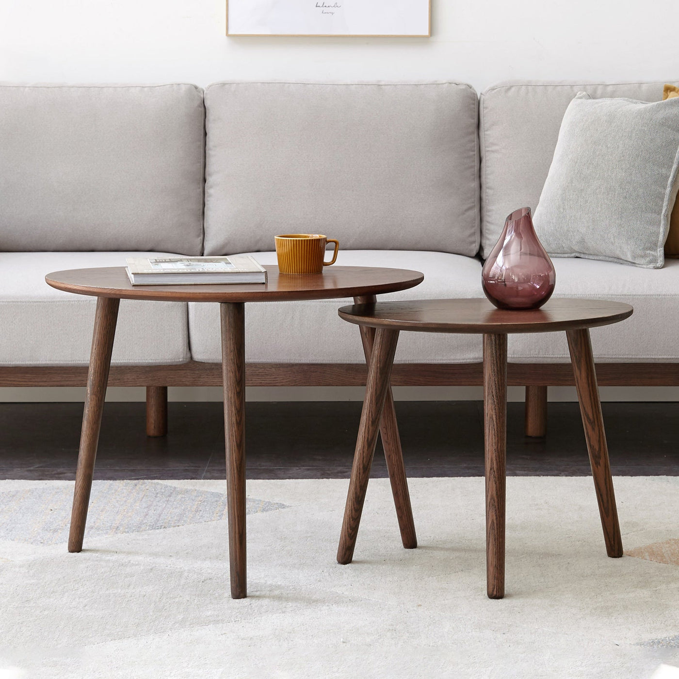 100% Solid Oak Wood Pebble Shape Side Table