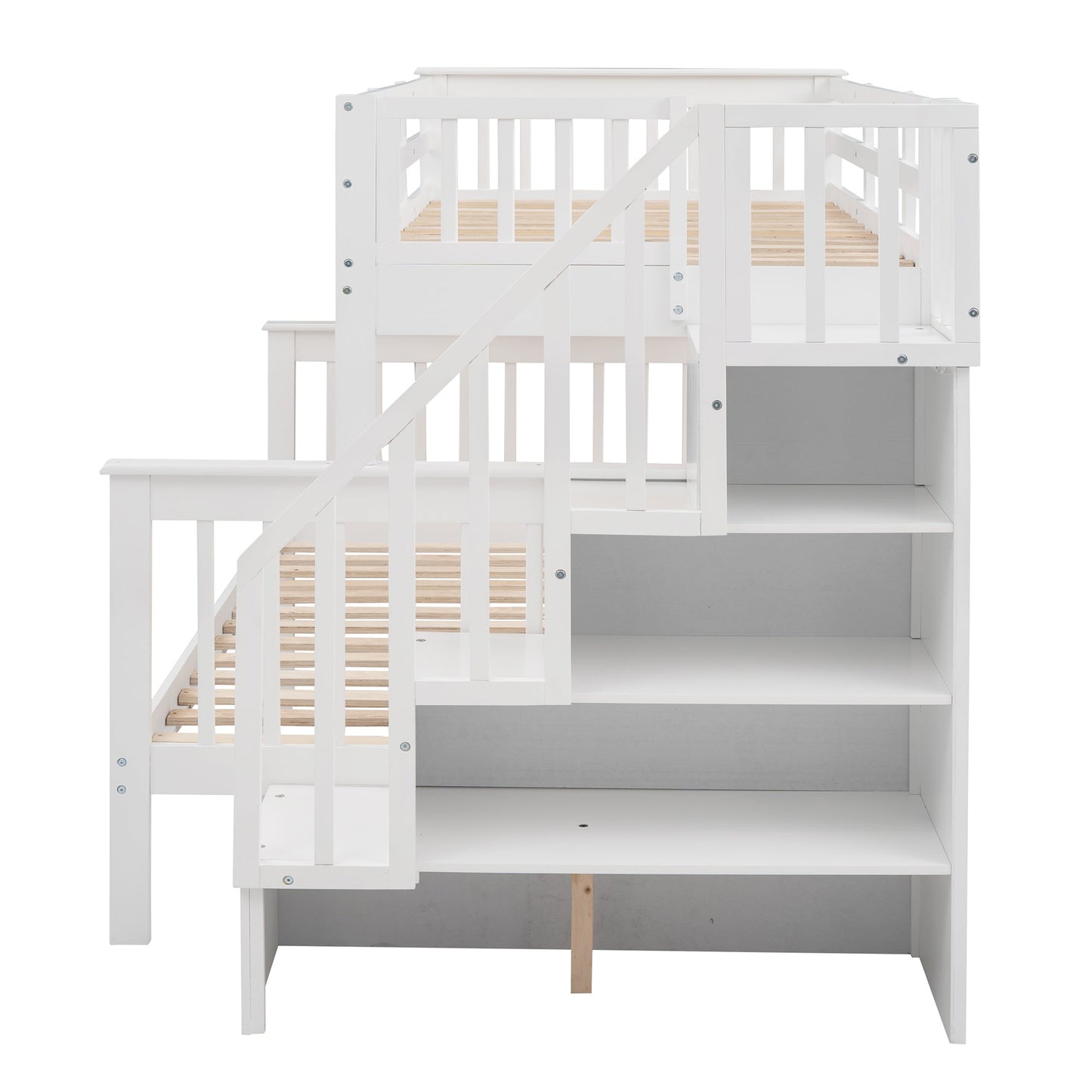 Twin-Over-Full Bunk Bed with Storage Stairway in White