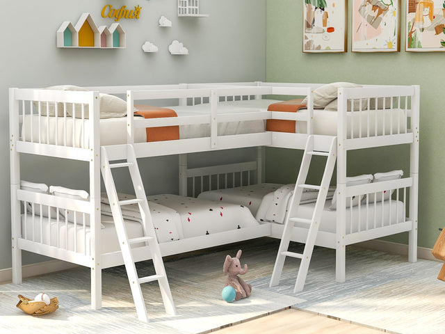 L-Shaped Bunk Bed with Ladder,Twin Size-Gray
