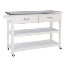 White Kitchen Cart with Stainless Steel Table Top & 2 Drawers
