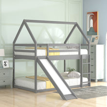 Twin Size Bunk House Bed with Slide and Ladder in Gray
