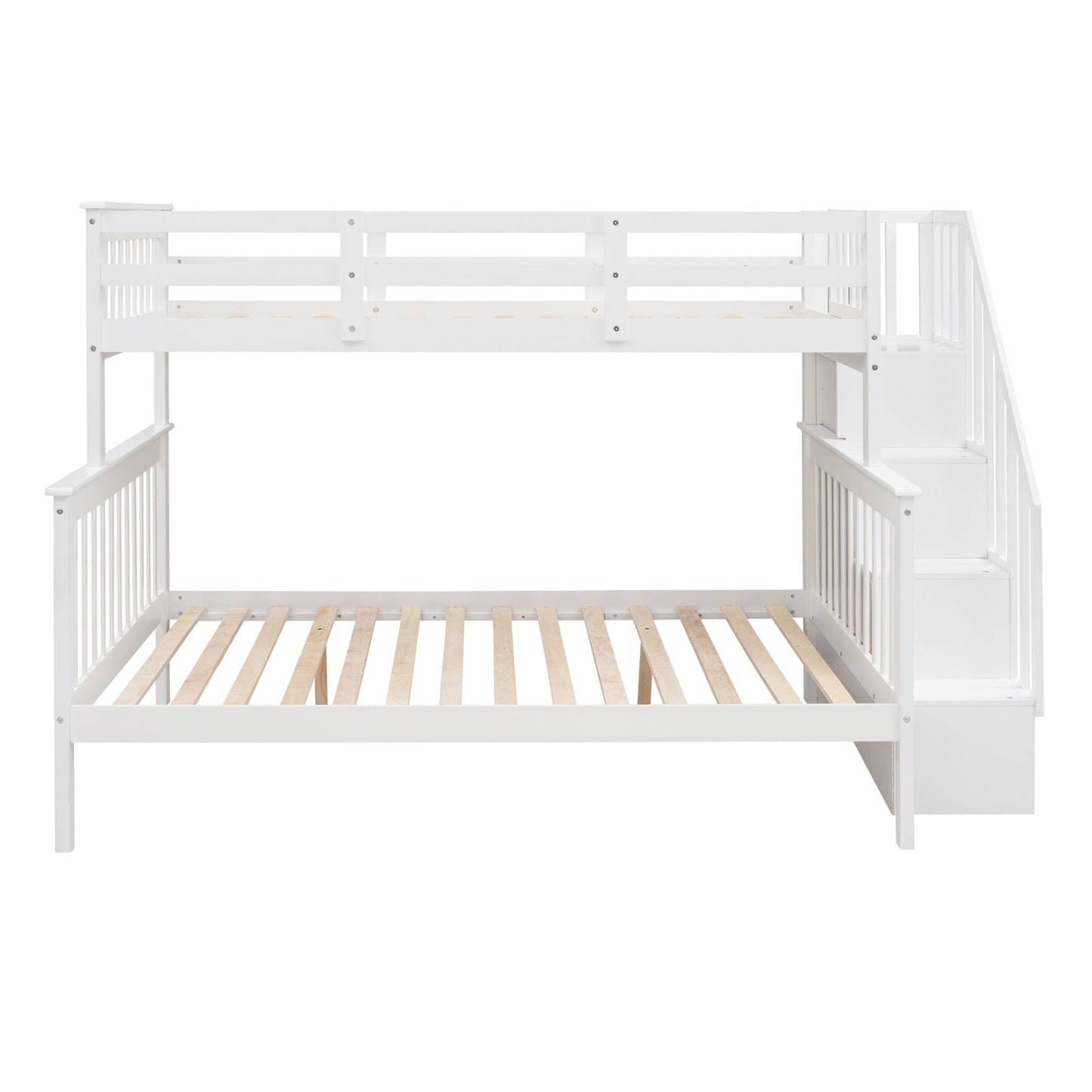Twin-Over-Full Bunk Bed with Storage Stairway in White