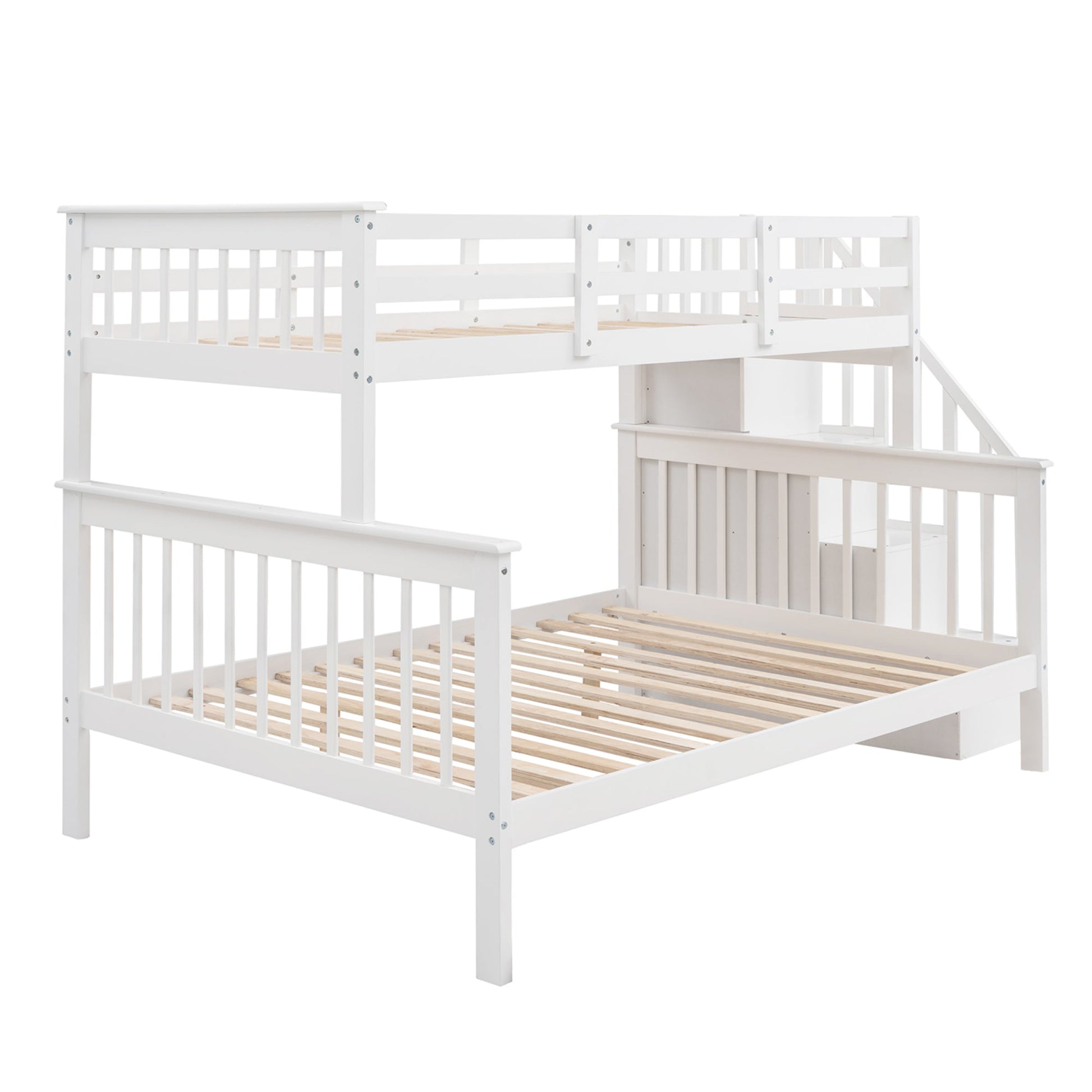 Twin-Over-Full Bunk Bed with Storage Stairway in White