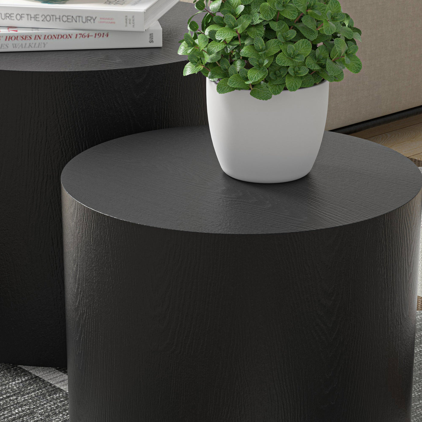 Modern 2 Piece Accent Table Set in Black