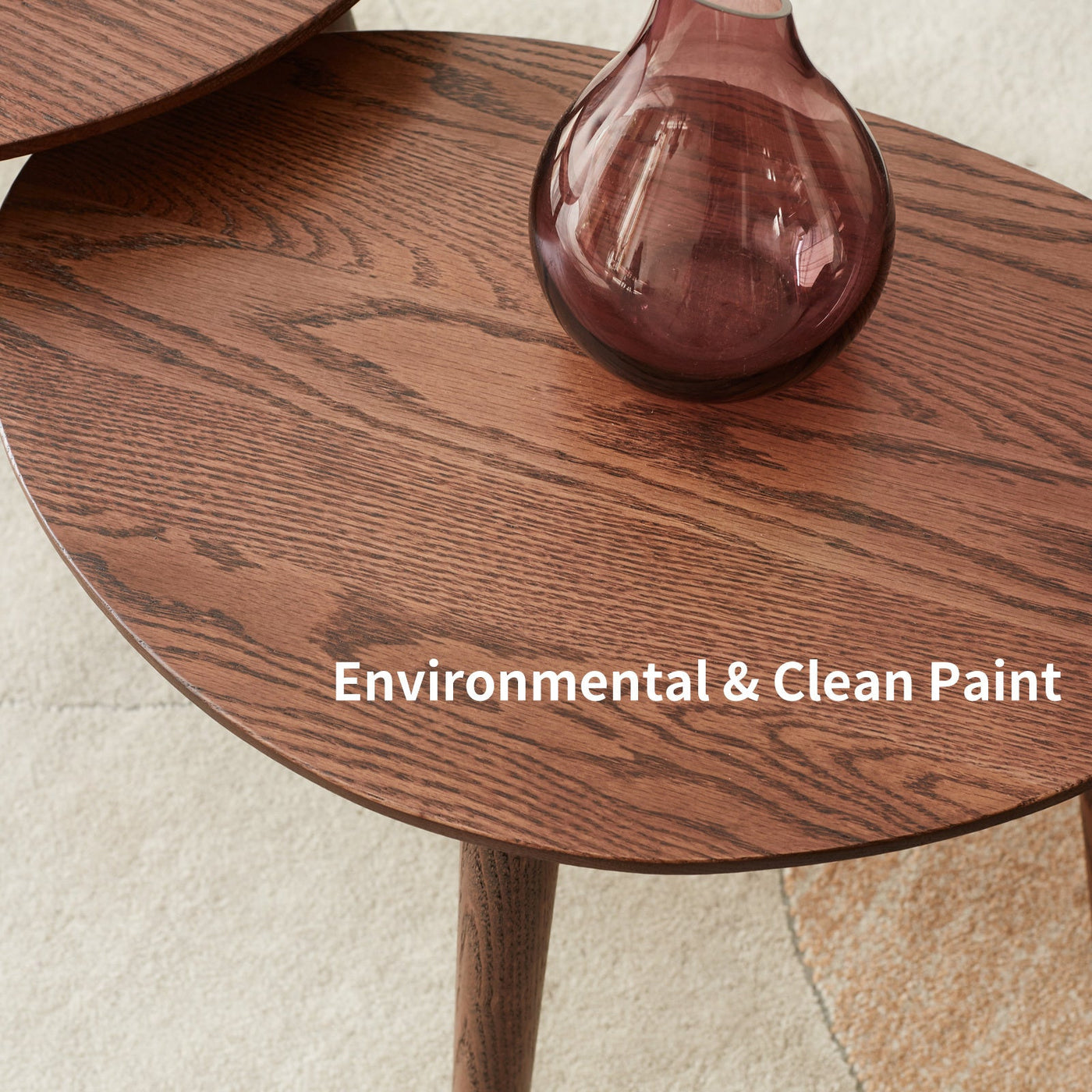 100% Solid Oak Wood Pebble Shape Side Table