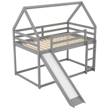 Twin Size Bunk House Bed with Slide and Ladder in Gray