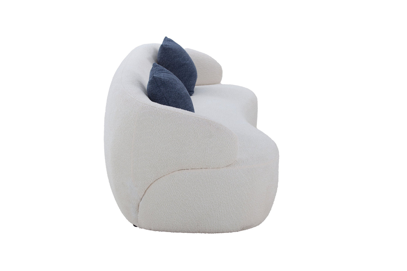 Mid Century Modern Curved Sofa in Beige Boucle Upholstery