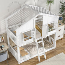 Inspirit Twin over Twin House Bunk Bed with Roof - White